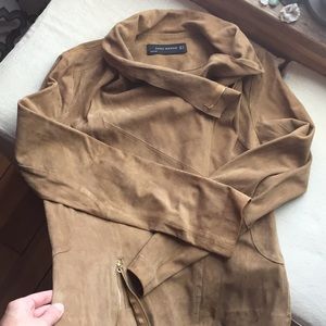 Zara Tan Leather Jacket Relaxed Fit Casual